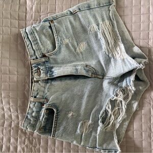 Zara Distressed Light Blue Denim Shorts